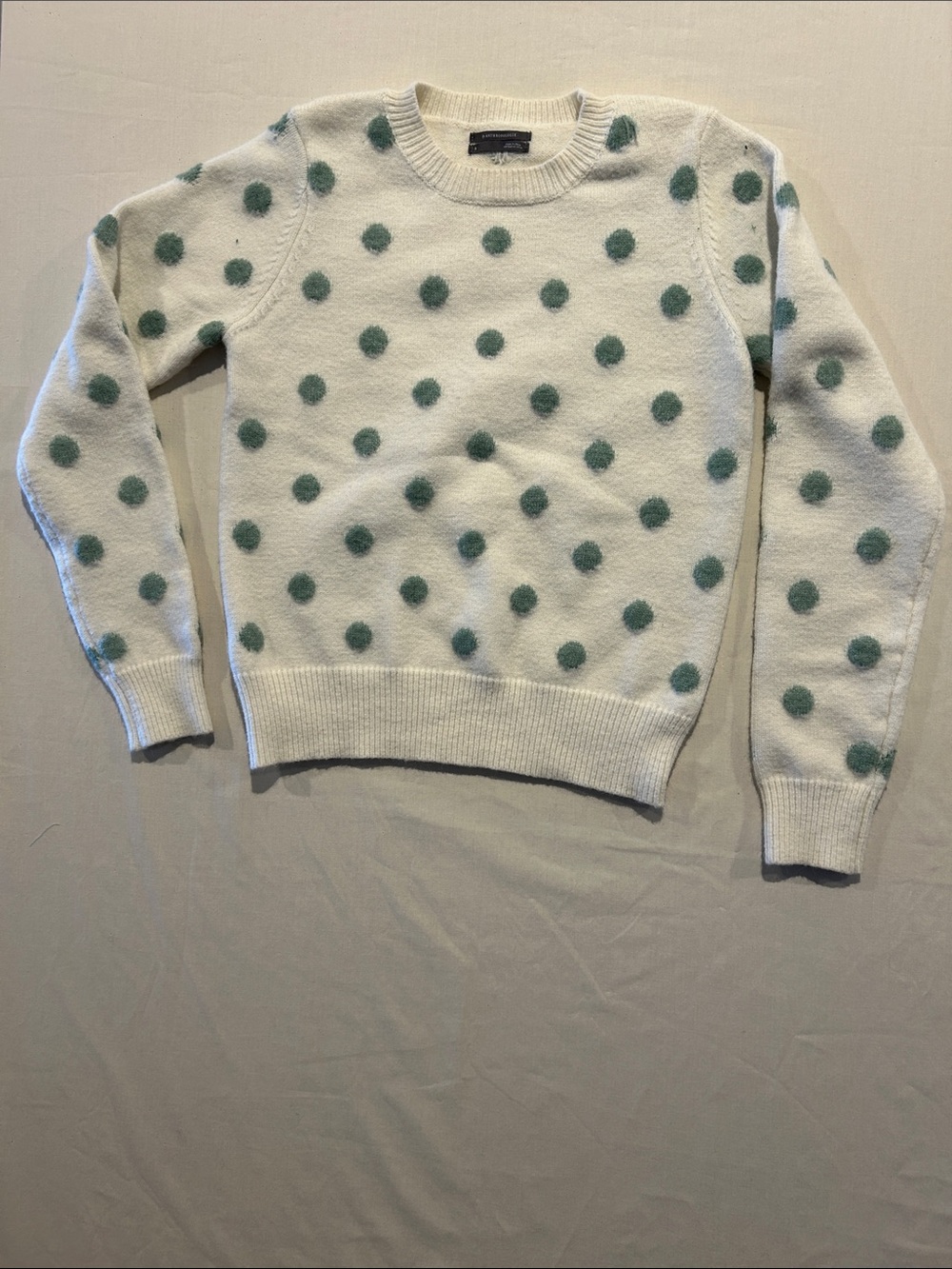 Anthropology Crewneck Polka Dot Sweater - White with Green Dots